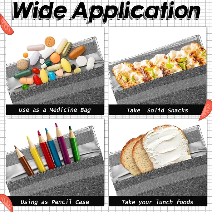 3 Pcs Insulated Sandwich Bag Reusable Snack Bags Washable Insulated Pouch Small Thermal Bag Reusable Lunch Bags for Work, Picnics, Travel, Office, Back to School(Light Gray)