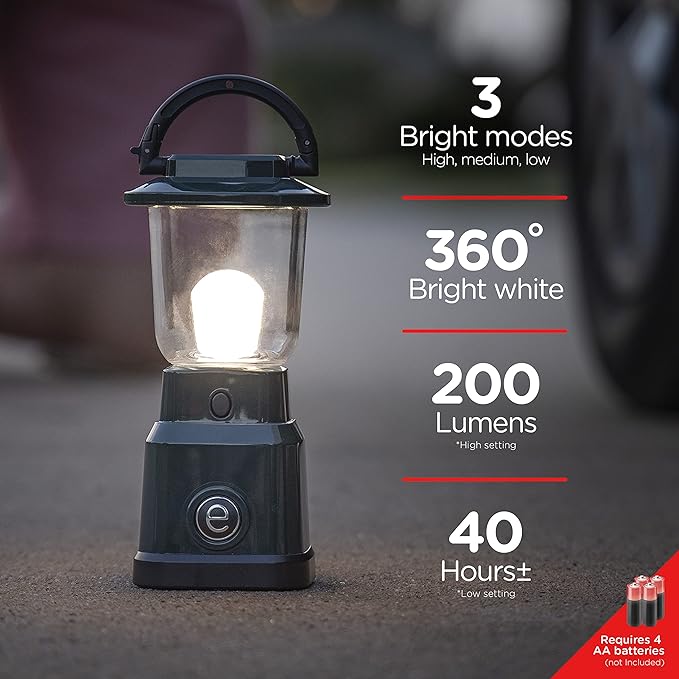 Enbrighten LED Mini Camping Lantern, Battery Powered, 200 Lumens, 40 Hour Runtime, 3 Modes, Night Light for Kids, Ideal for Hiking, Outdoors, Emergency, Snow, Hurricane and Storm