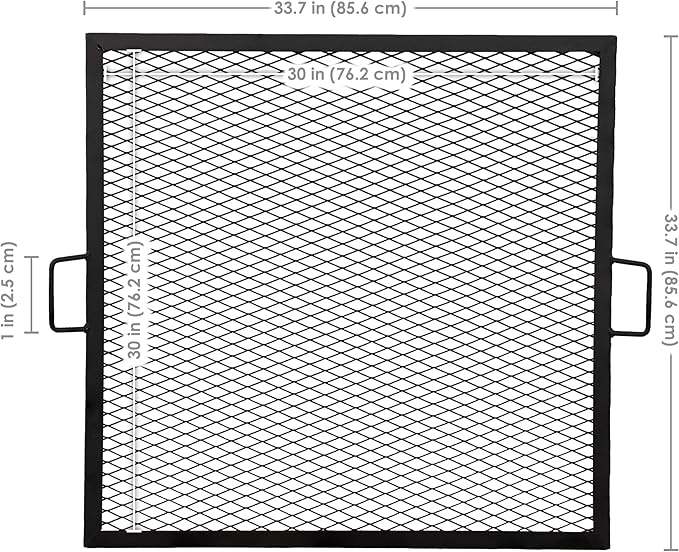 Sunnydaze X-Marks Fire Pit Cooking Grate - Outdoor Square Black Steel BBQ Campfire Grill with Handles - 30-Inch