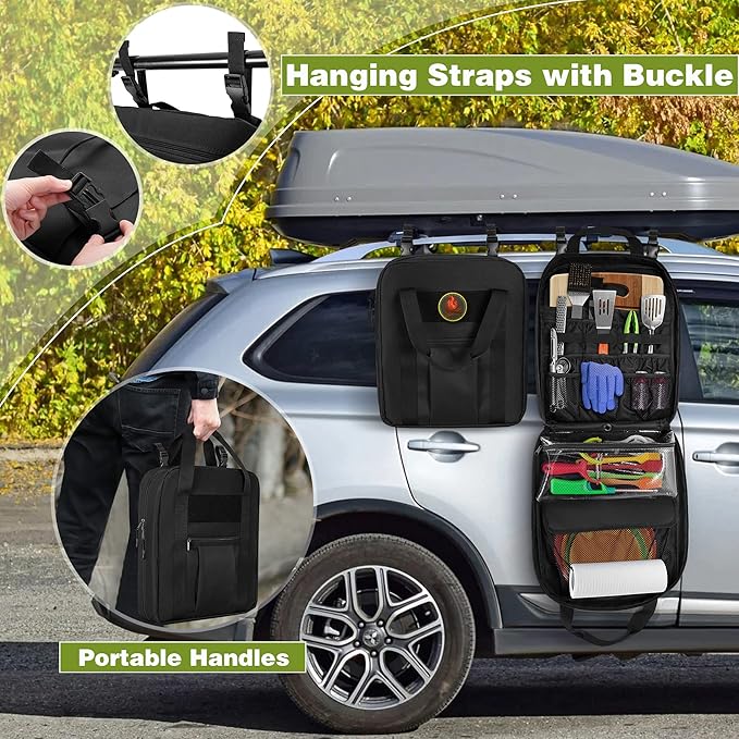 Hanging Camp Utensil Organizer with Towel Paper Holder, Portable Camping Kitchen Cookware Bag for Knives, Forks, Spoons & More, Outdoor Cooking Tools Storage Box for Travel & Hiking, Bag Only