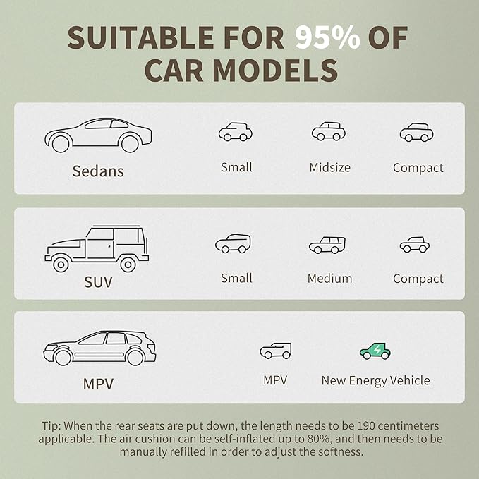 Naturehike 2.56’’ Thickened Car Mattress for SUV Camping, Self Inflating Sleeping Pad Memory Foam Car Air Mattress Queen for Outdoors, Travel, Home, ISPO Award Winning Processes