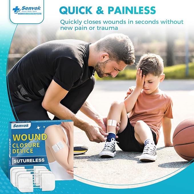 Zip Stitch Wound Closure Strips | 4-Pack Stitchless Butterfly Bandages | Adjustable Tension for Painless Laceration Repair, Post-Surgery Care & Emergency First Aid