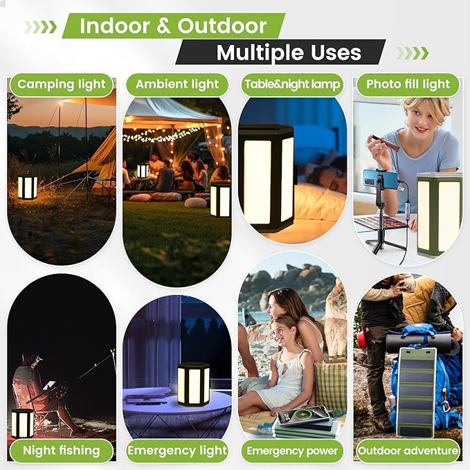 5200mAh Solar Camping Lantern & Power Bank - 10W Fast Solar Charger, IPX4 Waterproof LED Emergency Light with USB/Type-C, 10H Runtime for Camping, Hiking, Power Outages (Green)