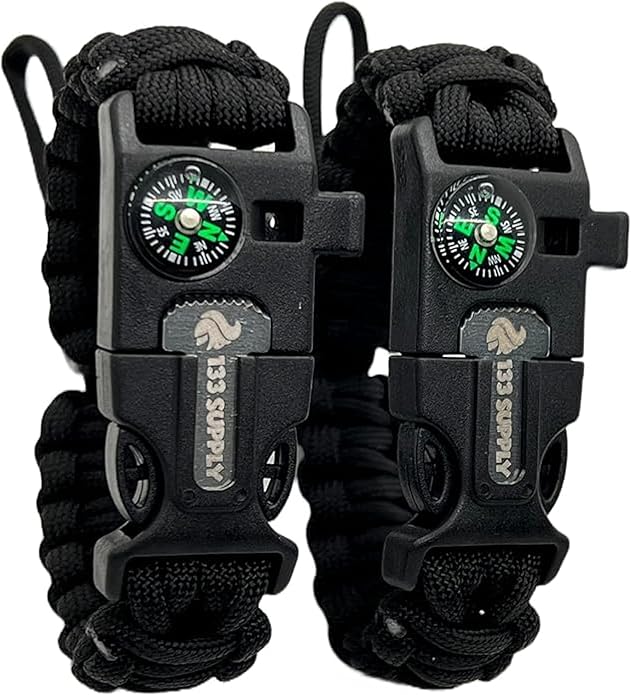 Paracord Bracelet Compass Hiking Survival Emergency Whistle Fire Starter Kit Camping Gear Hiking Essentials Fishing Hunting Accessories EDC Backpacking Gear Tactical Survival Gear Equipment