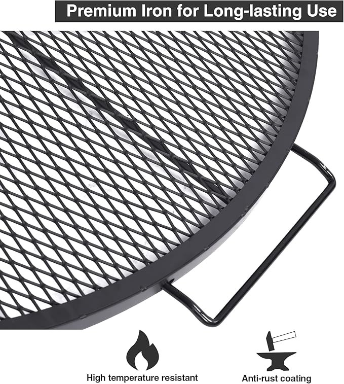 Lineslife X-Marks Fire Pit Cooking Grill Grates Portable, Heavy Duty Folding Round Campfire Grill Grate, Firepit Grill Grate with Handles for Outdoor BBQ Picnic, Black 30 Inch