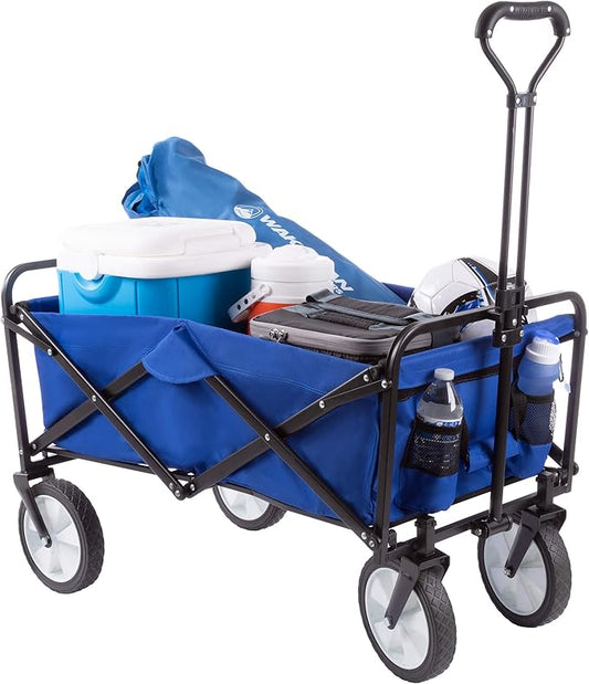 Collapsible Wagon - Grocery Cart on Wheels - Portable Beach Wagon, Folding Garden Cart or Shopping Cart - Wagons Carts Foldable by Pure Garden (Blue)