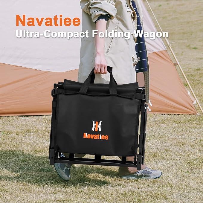 Navatiee 140L Wagon Cart Foldable, Large Capacity Collapsible Wagon with Smallest Folding Design, Utility Grocery Cart for Camping Shopping Sports, Black