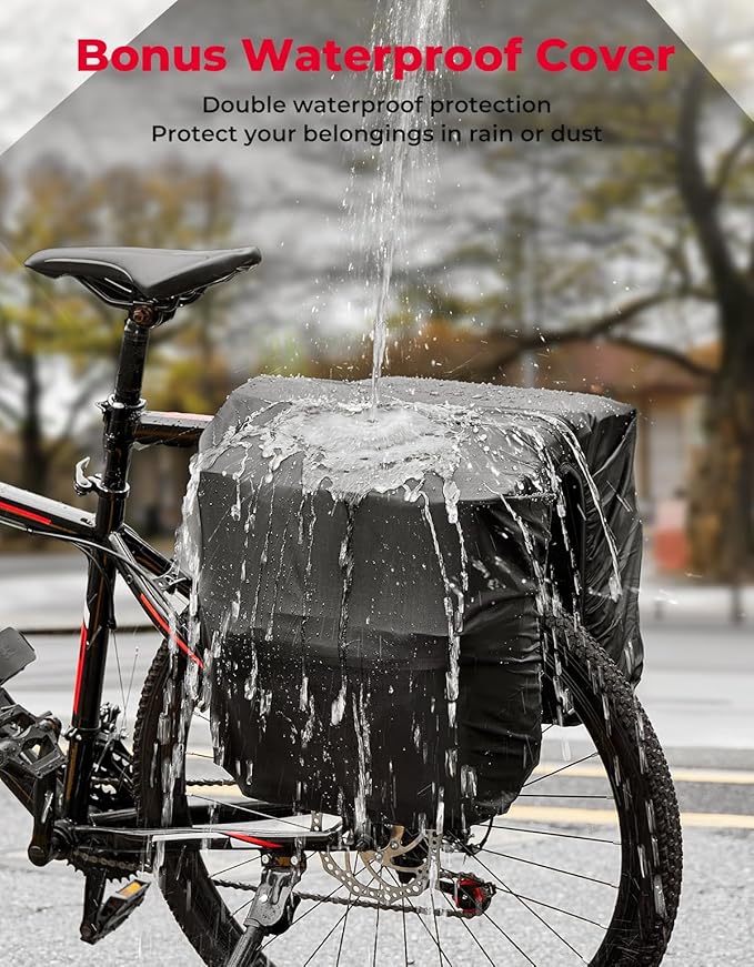 KEMIMOTO Bike Bag Bicycle Panniers Rear Rack Bag, 34L Large Capacity Water Resistant Bicycle Trunk Bag, Bike Saddle Bag for Grocery Shopping, Support for Width Less Than 6 inches Bike Rack, Grey