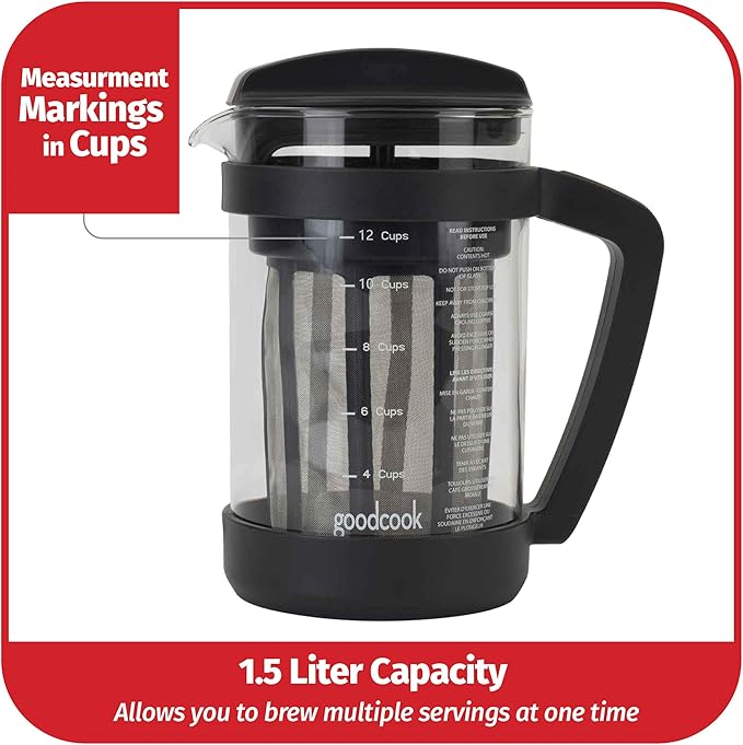 Goodcook Koffe 1.5L Glass Cold Brew Coffee Maker with BPA-Free Plastic Frame