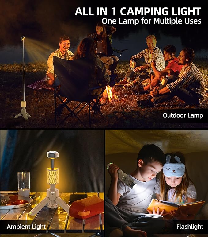Camping Light Telescopic Camp Lantern Rechargeable 10500mAh Battery Built-in Magnetic Camping Lamp for Emergency, Hiking (Khaki)