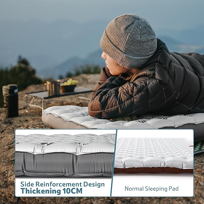 Naturehike 20oz Ultralight Sleeping Pad with Sidewalls, Insulated Inflatable Sleeping Pad 6.5R, Lightweight Sleeping Mat for Camping, Hiking, Backpacking, 10cm Thickened