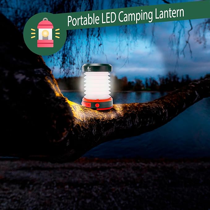 Solar Camping Lantern - LED Lanterns for Power Outages, Camping Lights, Emergency Flashlight - Collapsible Lamp, Rechargeable W/ Solar or Plug