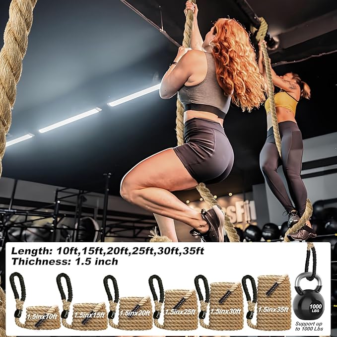 Climbing Rope 1.5 Inch Diameter 10FT 15FT 20FT 25FT 30FT 35FT Gym Climbing Rope for Fitness & Strength Training, Workout Exercises Climbing Rope for Adults Kids Outdoor or Home Indoor