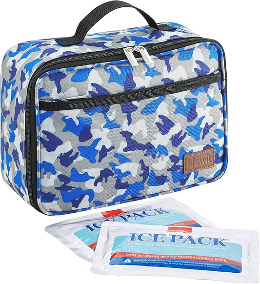 Lifewit Freezable Lunch Box, Insulated Reusable Lunch Bag with 2 Ice Packs, Mini Cooler Snack Bag for Bento Box for Salad, Sandwich, Snacks fo Men Women for Work, Blue Camo 5L
