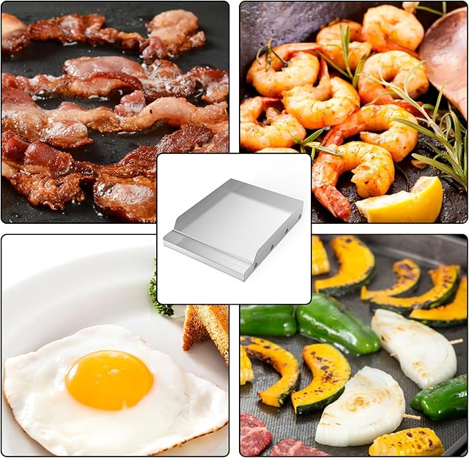 Onlyfire Stainless Steel BBQ Cooking Griddle, Universal Flat Top Griddle for Most Charcoal/Gas Grills, Camping, Tailgating, and Parties, 12.5"×16"