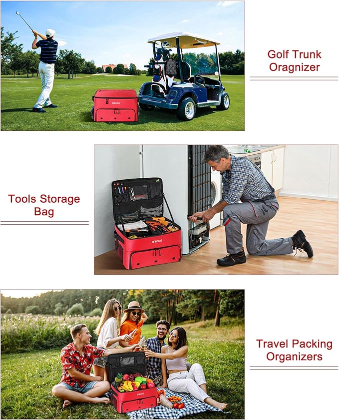 Golf Trunk Organizer, 2 Layer Waterproof Car Golf Locker with Separate Ventilated Compartment for 2 Pair Shoes, Golf Trunk Storage for Golf Accessories, Golf Gifts for Men