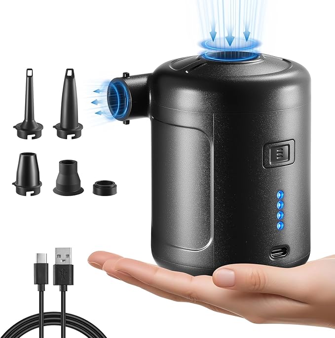 Portable Air Pump for Inflatables, 6000 mAh Rechargeable Air Mattress Pump, 4.5kPa Quick-Fill Inflate Deflate Pumps for Outdoor Camping, Pool Floats, Air Mattress Beds, Swimming Ring