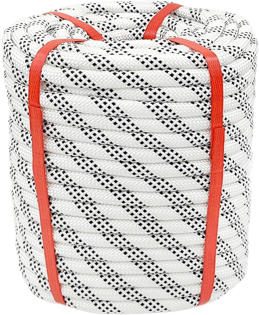 Climbing Rope 1/2 in x 150 Ft White Bull Rope Polyester Braided Arborist Rope 1/2 inch 48 Strands 150ft for Tree Pulling,Nautical Rigging Rope Swing