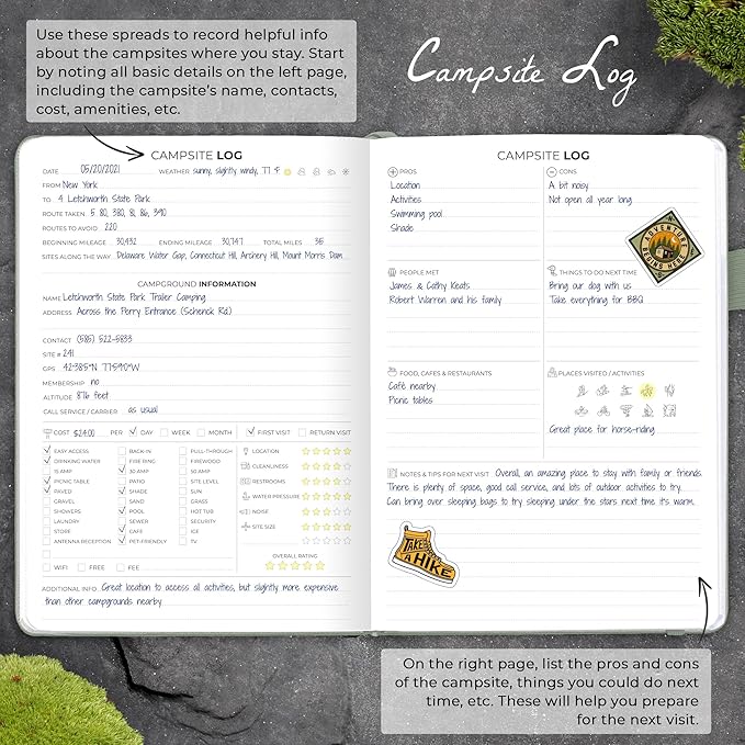 Clever Fox Camping Journal – Camper Log Book & RV Trip Planner – Outdoor Camp Journal & Adventure Travel Notebook – 12 Trips Total, 8 Pages per Trip – Hardcover, A5 Size (Cypress)