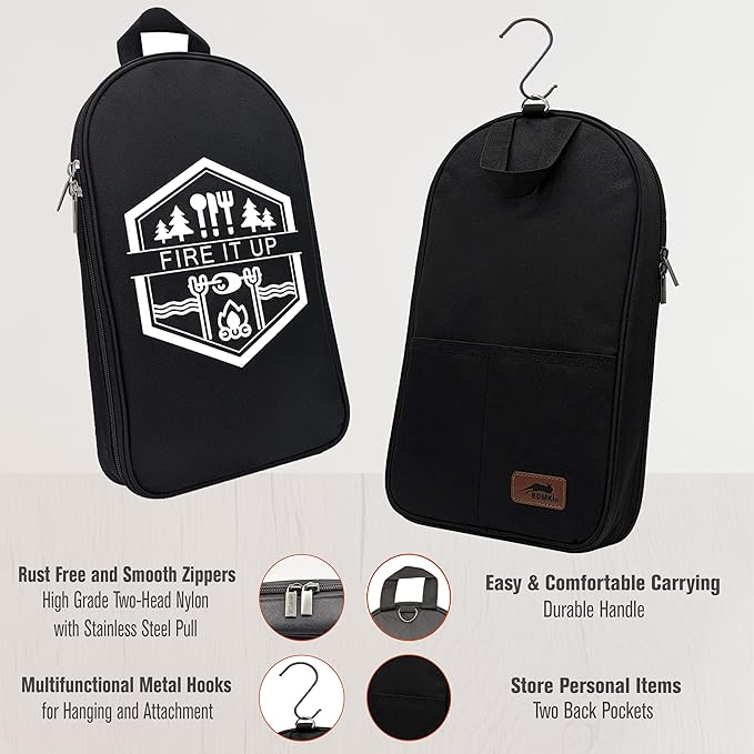 BOMKI Grilling and Camping Cooking Utensils Set for The Outdoors BBQ - Camping Utensil Set Camping Kitchen Set Cookware Accessories Camping Essentials Camping Stuff Camp Cooking Set (Black Pro)