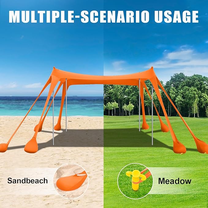 Beach Tent,10x10ft Sun Shelter UPF50+ Includes 8 Sandbags and Ground Pegs-2 Sand Shovel-4 Aluminum Poles-Carrying Bag,Beach Canopy for Camping Trips,Fishing,Backyard Fun or Picnics.