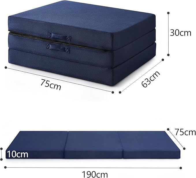 Sleeping Mats for Adults,Memory Foam Folding Pad,Cool Trifold Mattress,Machine Washable Mesh Cover,Breathable,Cot Size Floor Mattress Topper,Guest Bed,Summer Camping