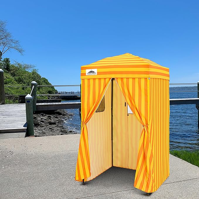 EAGLE PEAK Flex Ultra Compact 4x4 Pop-up Canopy, Sun Shelter, Changing Room, Portable Privacy Canopy Cabana for Pool, Fashion Photoshoots, or Camping, 4x4 ft, Yellow/Orange