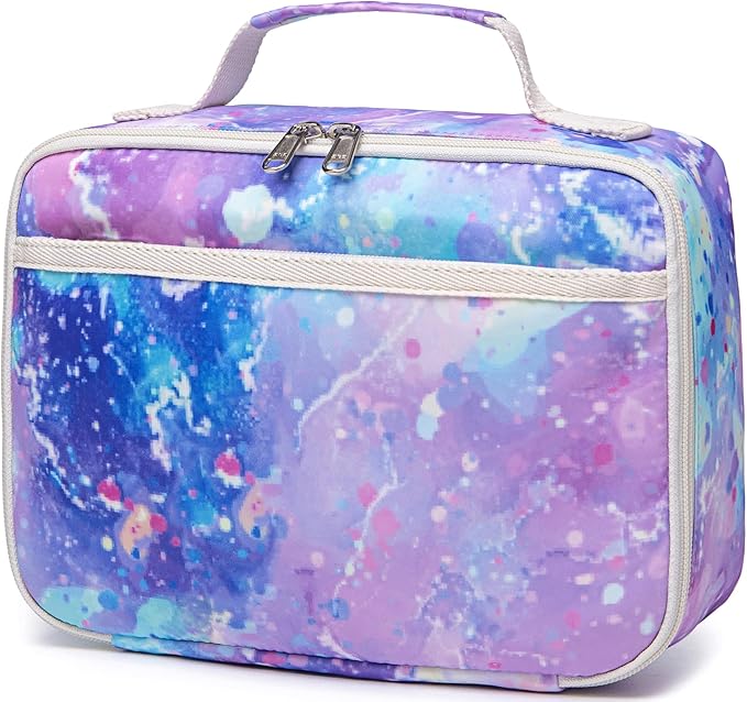 Kids Lunch Box Boys Girls Insulated Lunch Cooler Bag Reusable Lunch Tote Kit for School Travel (Tie Dye Purple)