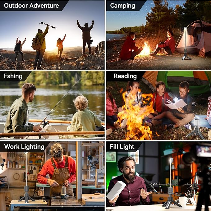 MORIKO Camping Lights Rechargeable Telescopic, Portable Collapsible Magnetic Lantern Camping Essentials, 10,500mAh IP67 Waterproof LED Flashlights, Camping Gear for Hiking Fishing Travel Emergency