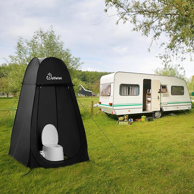 WolfWise Portable Pop Up Privacy Shower Tent, Spacious Changing Room, Dressing Room, Sun Sunshade Canopy Outdoor Rain Shelter, Backpack Privacy Shelters for Camping, Hiking, Beach, Toilet, Large Black