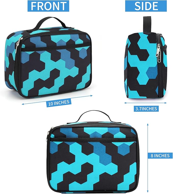 rickyh style Lunch Box with Padded Liner, Spacious Insulated Lunch Bag Durable Thermal Lunch Cooler Pack with Strap for Men Women Boys Girls Adults School Sports Beach Picnic Work,2 Pocket (LBLJLAN)