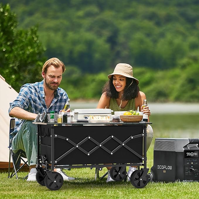 Collapsible Wagon Cart with 360lbs Weight Capacity, Lightweight Portable Foldable Wagon Cart with Wheels, Large Capacity Utility Wagon for Garden, Sports, Shopping, Grocery, Camping