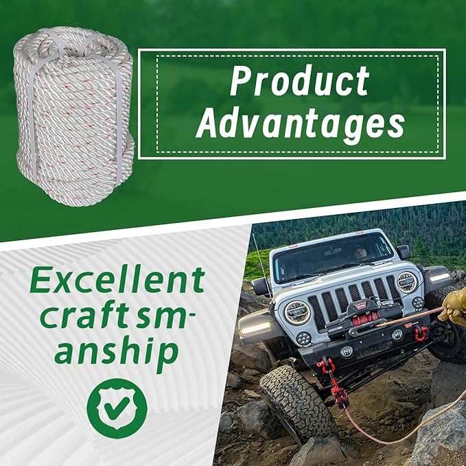 5/8 in 150 FT Braided Rope 8600 LBS Breaking Strength High Force Polyester Rope Suitable for Swing Camping Tree Work White Red