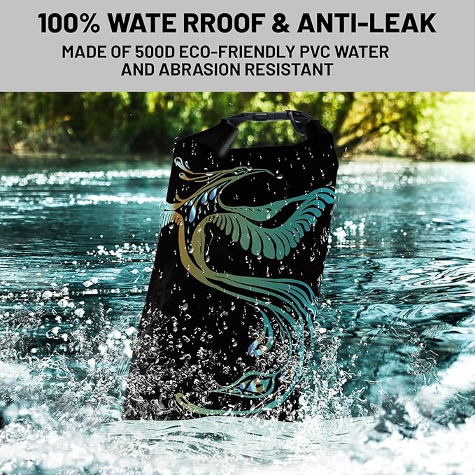 Waterproof Dry Bag,Roll Top Art Painting Phoenix Waterproof Backpack 5L/10L/20L Floating and Lightweight Bags for Kayaking, Boating, Fishing, Swimming and Camping