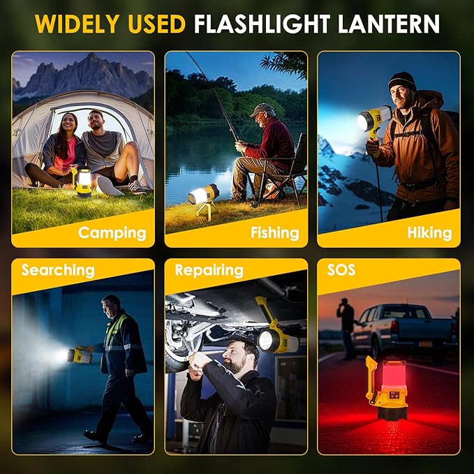 Rechargeable Camping Lantern, 6 Modes LED Flashlight Handheld Spotlight with 2000LM, 4400mAh Power Bank, IPX4 Waterproof Searchlight Work Light for Emergency Hiking Survival Kits