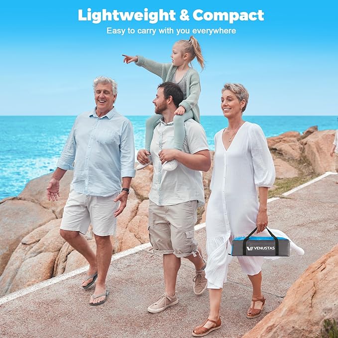 Venustas Beach Tent Sun Shelter for 3-10 Person, UPF 50+ UV Protection Canopy, Lightweight and Easy Setup Cabana, Portable Beach Shade