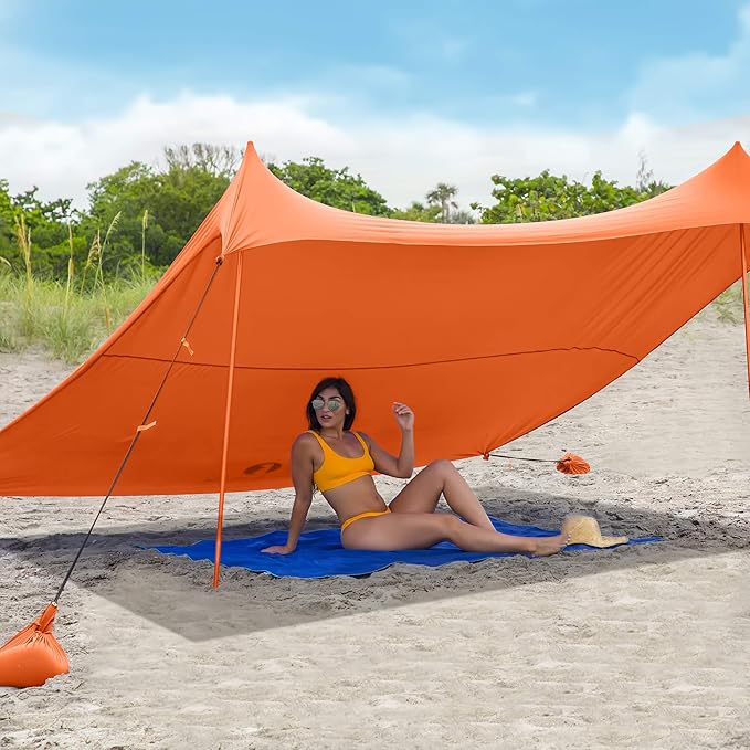 Red Suricata Family Beach Tent & Canopy, UPF50 Sun Shade, 4 Aluminum Poles, Sand Shovel, Large Portable Sun Shelter