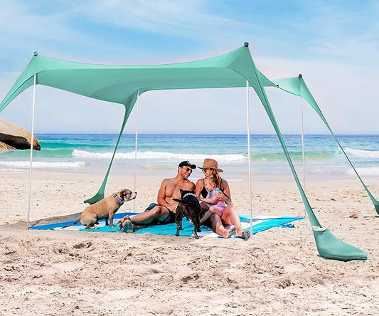 SUN NINJA Beach Tent Sun Shelter, UPF50+ Protection, Easy Pop Up Beach Shade Canopy for Camping, Fishing, Backyard Fun, Lightweight & Portable, Fits Up to 8 People, 10x10 FT 4 Pole