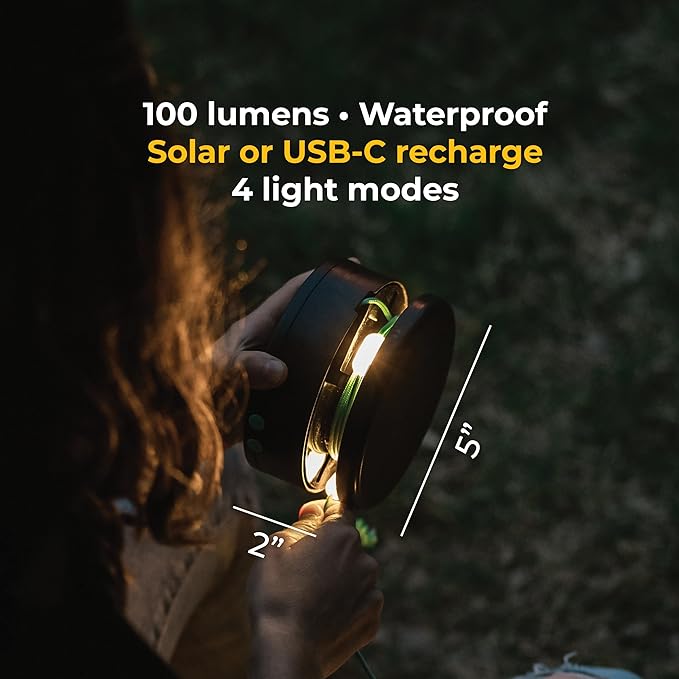 MPOWERD Luci Solar String Lights + Phone Charger: Rechargeable via Solar or USB-C, White 18', 100 Lumens LEDs, Lasts Up to 20 Hours, Waterproof, Camping, Pool/Patio, and Travel