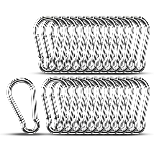 Small Carabiner Clip Hooks, 25pcs 2.75 inch Carabiners Heavy Duty, 304 Stainless Steel Spring Snap Hook Fits Camping Hiking, Metal Clips for Rope Chain Keys Rings