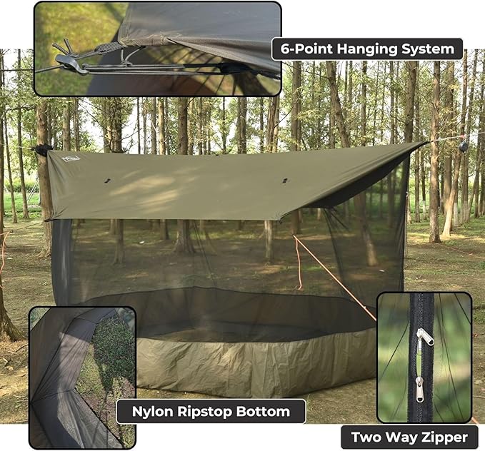 Camping Tarp Mosquito Net, Hammock Screen House Camping Lightweight Bugnet for Tarp 360 Degree Protection for Camping Patio Backyard Hiking Backpacking, OD Green