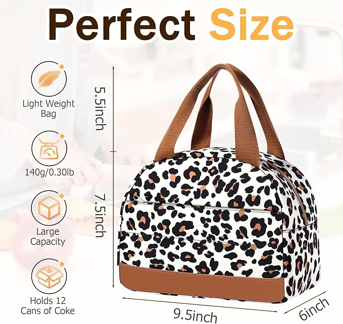 Lunch Box Lunch Bag for Women Men, Leakproof, Insulated Lunch Box Tote with Large Capacity, Lunch Container for Work/Office (Small Leopard Print)