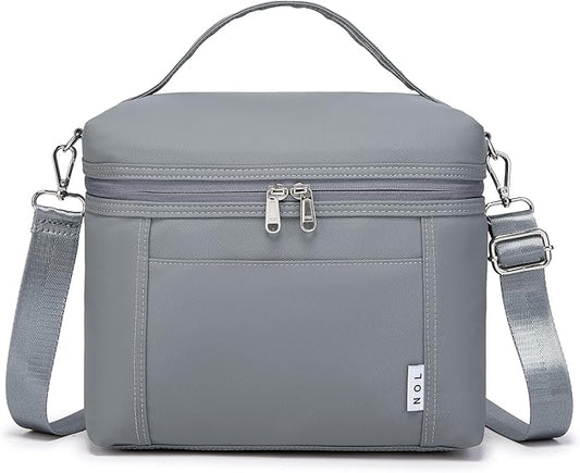 NOL Natural Organic Lifestyle Insulated Lunch Bags for Women Cooler Bag Lightweight Nylon Waterproof Lunch Box For Work (Small, Light gray)