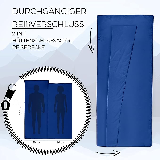 Sport 2-in-1 Sleeping Bag Liner and XL Sized Travel Sheet - Ultra Lightweight Sleep Liner Double Travel Bed Sheet - Inlett Inlay