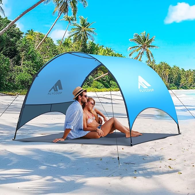 Beach Tent - Beach Shade Canopy Compact Fold (16.9x3.9″), Own Patent, 360° Ventilation, Large Side Storage Pocket, UV Protection Portable Sun Shelter for Beach (Blue, 90.5 * 59 * 53″)