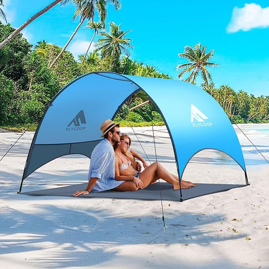 Beach Tent - Beach Shade Canopy Compact Fold (16.9x3.9″), Own Patent, 360° Ventilation, Large Side Storage Pocket, UV Protection Portable Sun Shelter for Beach (Blue, 90.5 * 59 * 53″)