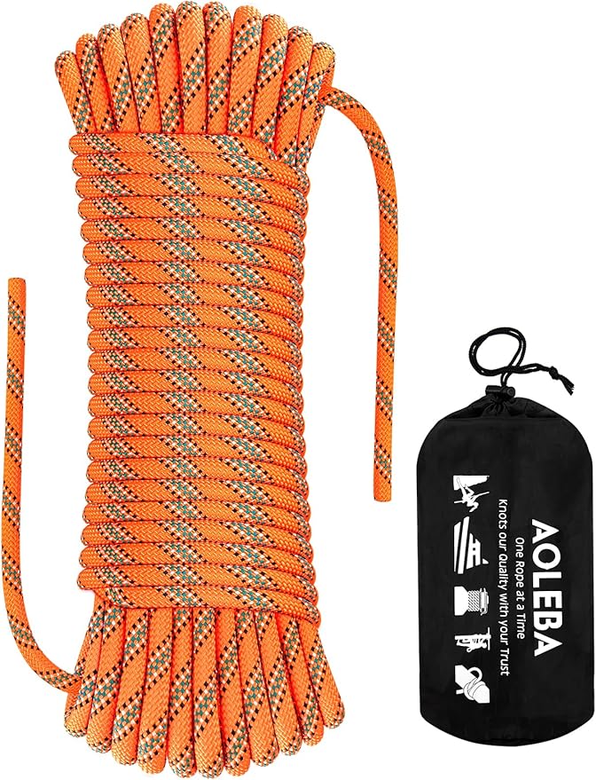 AOLEBA 8.5mm Static Climbing Rope, Outdoor Rock Climbing Ropes, Heavy Duty Rappelling Rope for Fire Rescue, Escape, 10M(32Ft) 20M(64Ft) 30M(96Ft) Ice Climbing Equipment & Parachute Accessories
