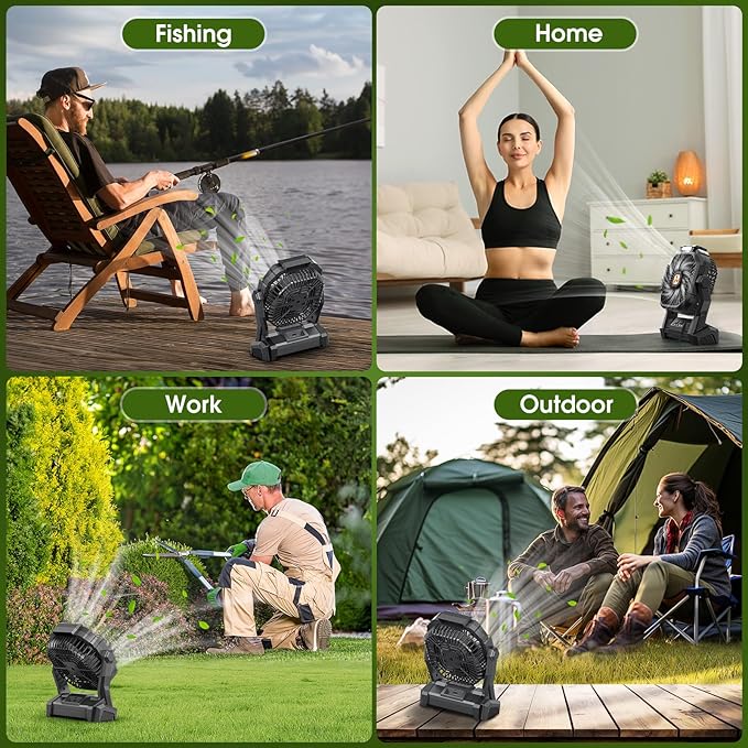 Portable Rechargeable Fan, 20000mAh Cordless Battery Powered Camping Tent Fans with LED Lantern, Small USB C Operated Outdoor Ventilador for Travel Camp Fishing Picnic Beach Office Home Essentials