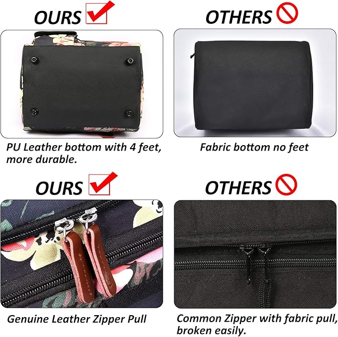 LOKASS Lunch Bag Women Double Deck Insulated Lunch Box Large Cooler Tote Bag with Removable Shoulder Strap Wide Open Thermal Meal Prep Lunch Organizer Box for Adults Work/Outdoor, Black Peony