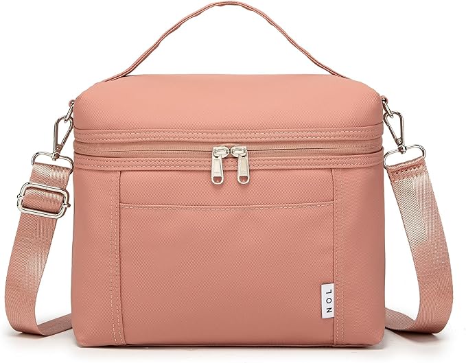 NOL Natural Organic Lifestyle Insulated Lunch Bags for Women Cooler Bag Lightweight Nylon Waterproof Lunch Box For Work (Small, Dark Pink)